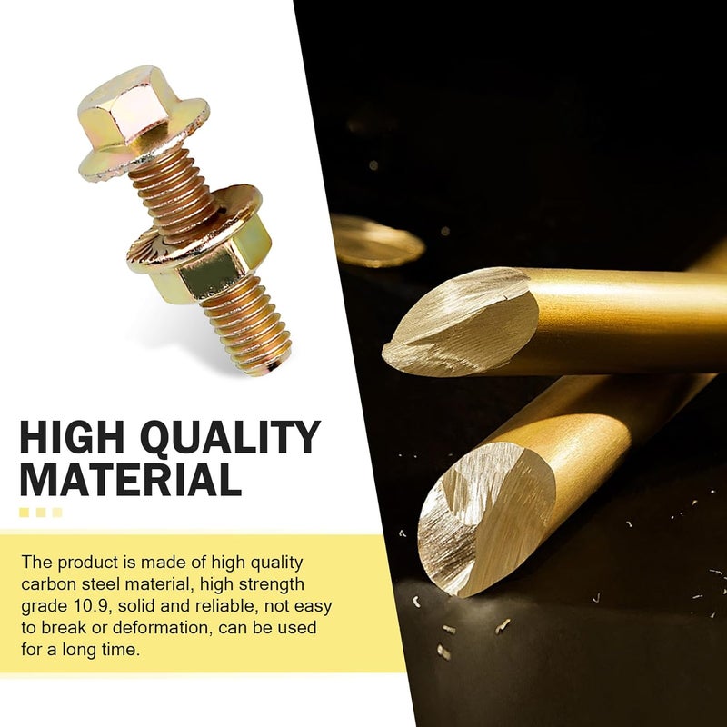 MLY 10 PCS Automotive Exhaust Manifold Bolts Kit, 0.7" x 1.45" Non-Slip Hex Flange Nut Screws, High Strength Carbon Steel Replacement Parts, Universal for Most Car, Truck & SUV (Gold) - Image 5